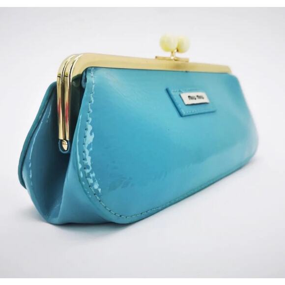Miu Miu Parfum GWP Tiffany Blue Patent Kiss Lock Clutch Bag Crossbody - Picture 4 of 10